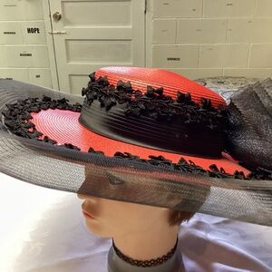 KENTUCKY DERBY HAT BLACK RED FUNKY LARGE VINTAGE